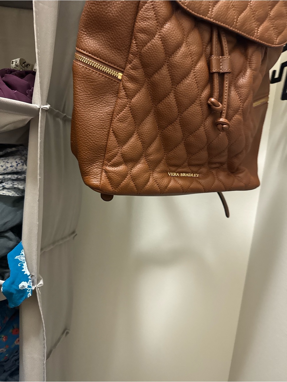 Vera Bradley Amy Quilted pecan Leather Drawstring Backpack